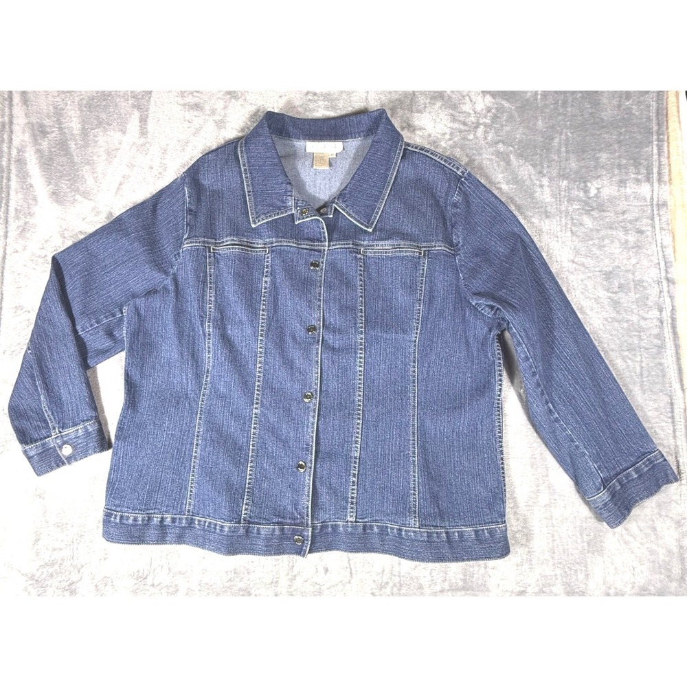 Elana by Tanner Womens Blue Denim Jean Jacket Stretch Dark Wash Size 22